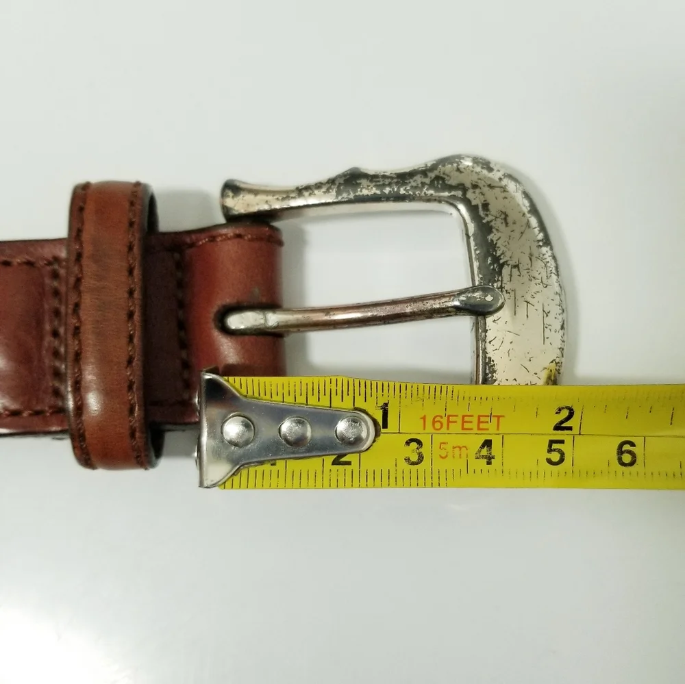 Brighton Vintage 90's Leather Belt Brown Braided Silver-tone Zoo Animals Sz 30